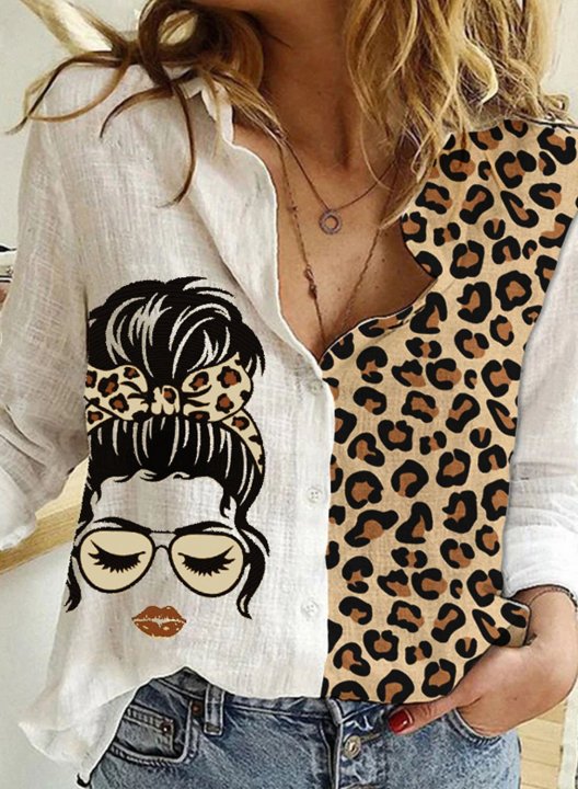 Women's Shirts Leopard Portrait Long Sleeve Turn Down Collar Daily Work Shirt