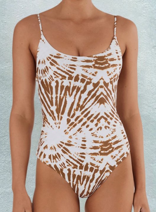 Women's One-Piece Swimsuits One-Piece Bathing Suits Tie Dye Color Block U Neck Boho One-Piece Swimsuit