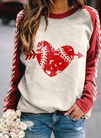 Women's Sweatshirts Color Block Heart-shaped Football Lover Print Long Sleeve Round Neck Sweatshirt