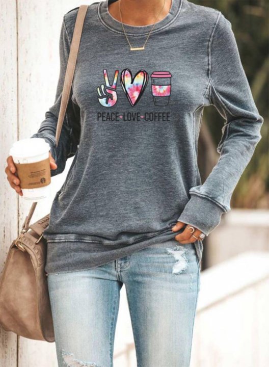 Women's Pullovers Heart-shaped Letter Solid Round Neck Long Sleeve Casual Pullovers