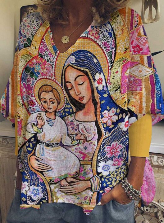 Women's Pullovers Tribal Jesus Long Sleeve V Neck Casual Pullover