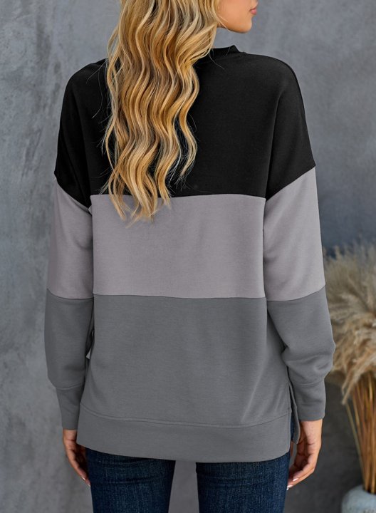 Woman's Striped Contrast Stitching Sweatshirt