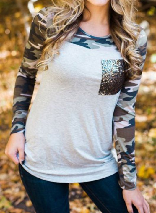 Camo Crew Neck Sweatshirt With Pockets