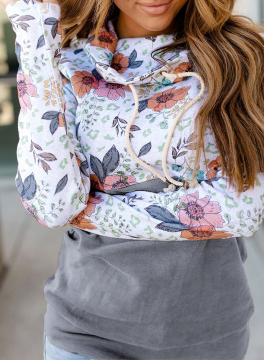 Color Block Long Sleeve High Neck Floral Sweatshirt