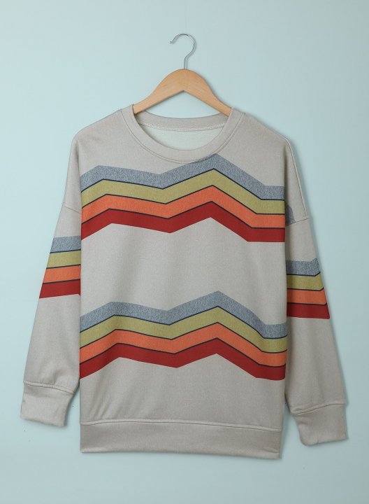 Striped Long Sleeve Round Neck Sweatshirt