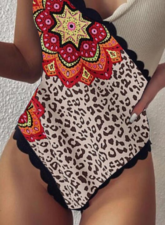 Women's One Piece Swimwear Leopard Tribal Open Back One-Piece Swimsuits One-Piece Bathing Suits