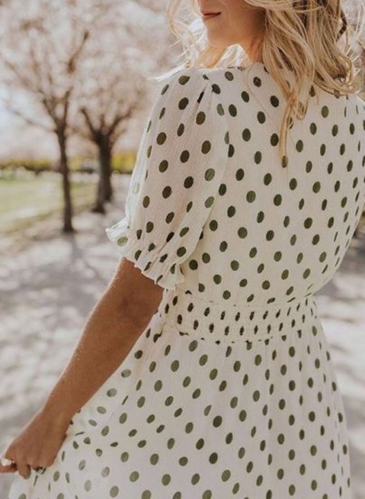 Women's Midi Dresses Polka Dot Short Sleeve V Neck Dress