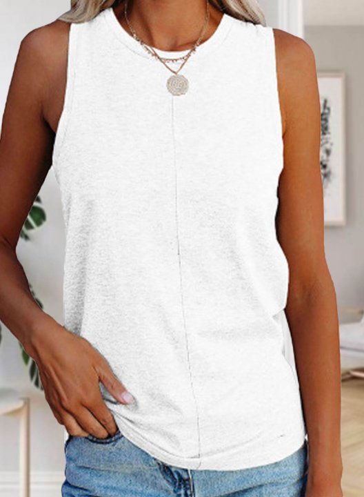 Women's Tank Tops Solid Sleeveless Round Neck Daily Casual Tank Top