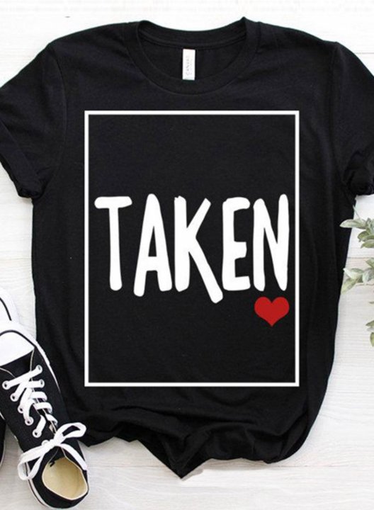 Women's Taken Letter Shirt T-shirts Heart Print Color Block Short Sleeve Round Neck Casual Basic T-shirt