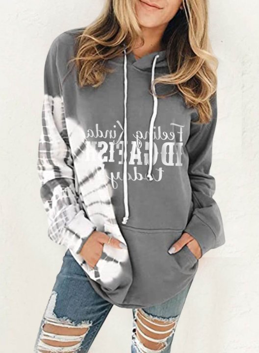 Women's Hoodies Letter Feeling Kinda IDGAF-ish today Solid Drawstring Pocket Long Sleeve Casual Hoodies