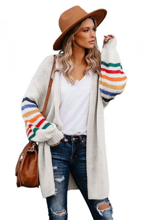 Women's Cardigans Striped Balloon Sleeve Cardigan