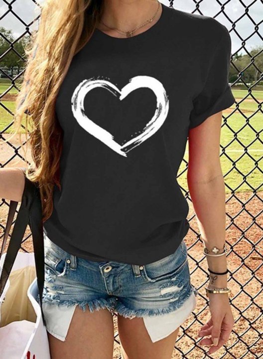 Women's T-shirts Heart-shaped Print Short Sleeve Round Neck Daily T-shirt