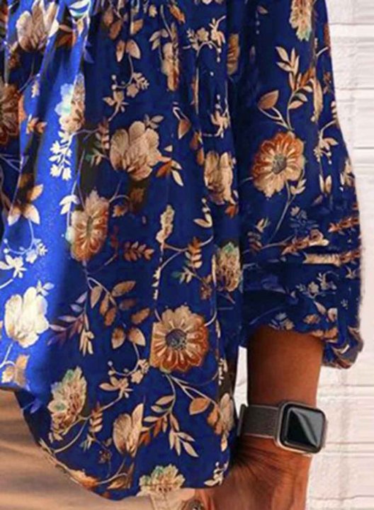 Women's Blouses Floral Long Sleeve V Neck Daily Vacation Beach Boho Blouse