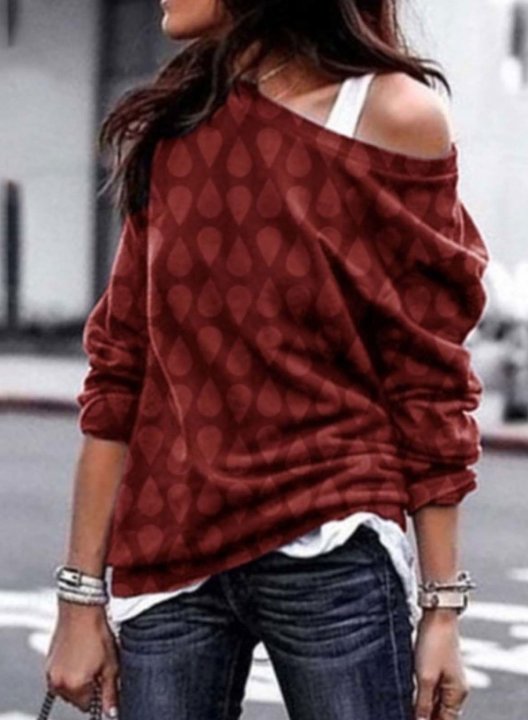 Women's Sweatshirts Off Shoulder Long Sleeve Polka Dot Sweatshirts