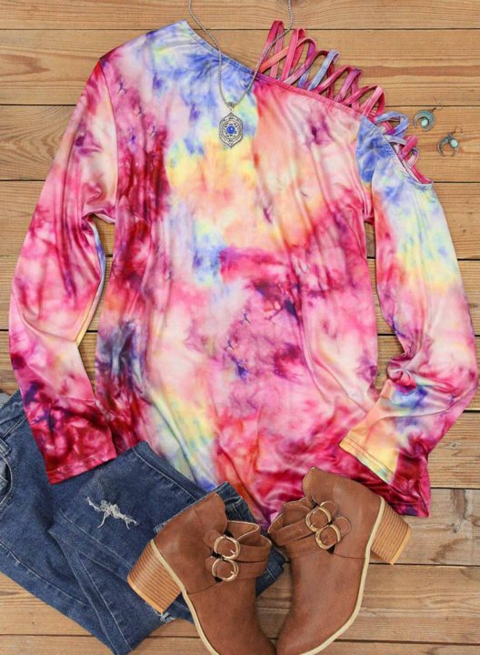 Women's Pullovers Tiedye Color Block Long Sleeve Casual Pullover