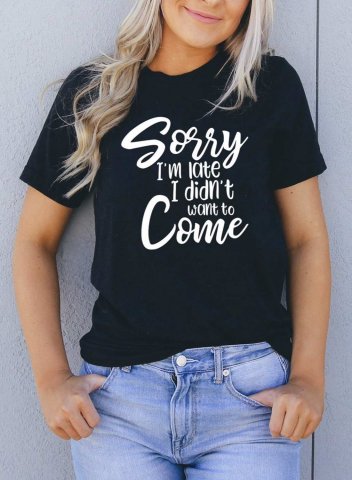 Women's Sorry I'm Late I Didn't Want to Come Funny T-shirts Casual Letter Solid Round Neck Short Sleeve Daily T-shirts