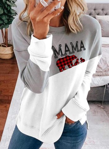 Women's Sweatshirts Color-block Letter Mama Bear Print Long Sleeve Round Neck Sweatshirt