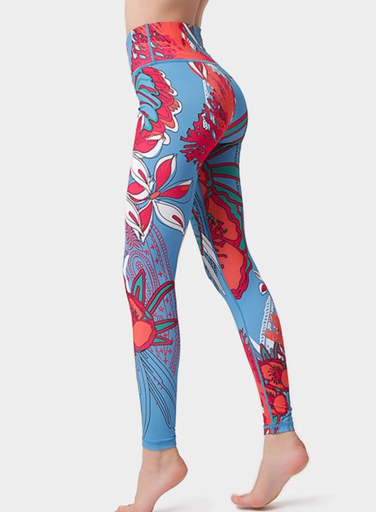 Women's Leggings Slim Floral Fruits & Plants Color Block Mid Waist Full Length Daily Sporty Pants