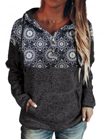 Geometric Long Sleeve Hooded Sweatshirt