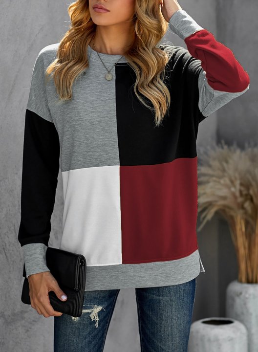 Color Block Round Neck Long Sleeves Sweatshirt