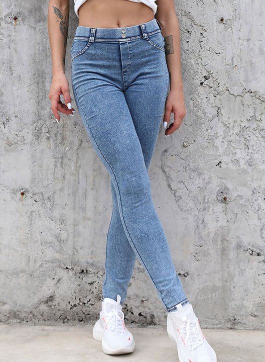 Women's Jeans Mid Waist Slim Solid Full Length Casual Daily Jeans