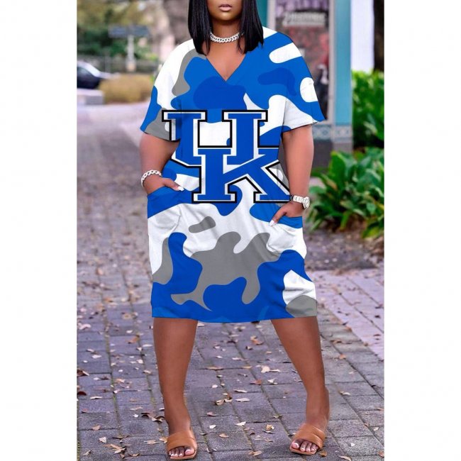 NCAAF Women's KENTUCKY WILDCATS Printed V-neck Casual Pocket Dress