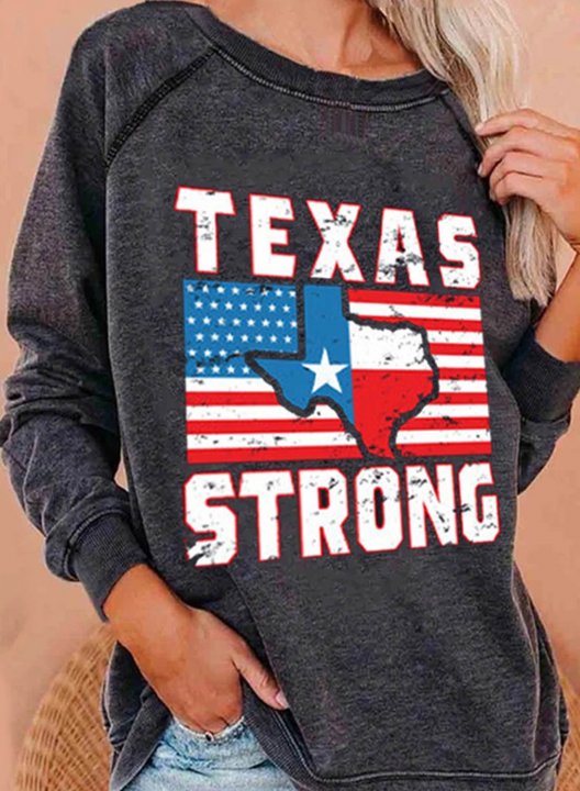 Women's Sweatshirts Letter Color Block Flag Long Sleeve Round Neck Casual Sweatshirt