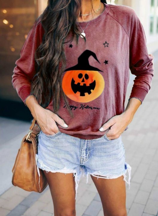 Halloween Printed Fruits & Plants Long Sleeve Round Neck Sweatshirt