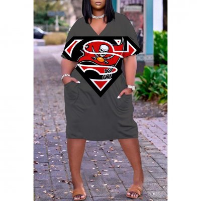 Women's Tampa Bay Buccaneers Printed V-neck Casual Pocket Dress