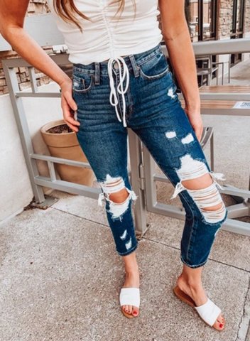 Women's Jeans Skinny Solid High Waist Daily Ankle-length Casual Ripped Jeans