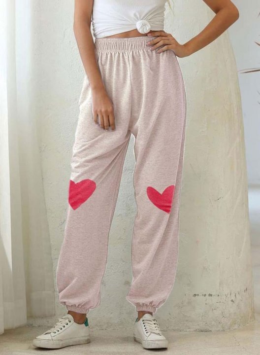 Women's Joggers Color Block Heart-shaped Straight High Waist Full Length Casual Joggers