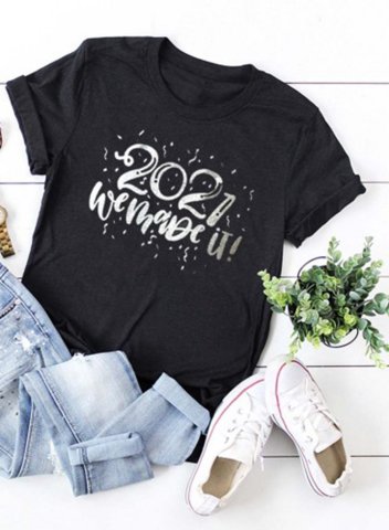 Women's T-shirts 2021 We Made it Quote Print Short Sleeve Round Neck Daily T-shirt