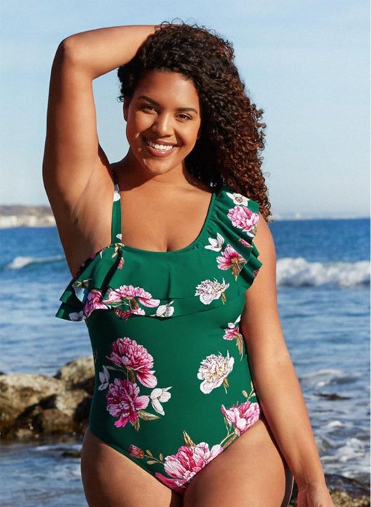 Women's One Piece Swimwear Floral Ruffle Plus Size One-Piece Swimsuits One-Piece Bathing Suits