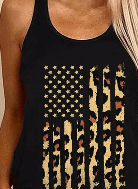 Women's Tank Tops American Flag Leopard Tank Tops