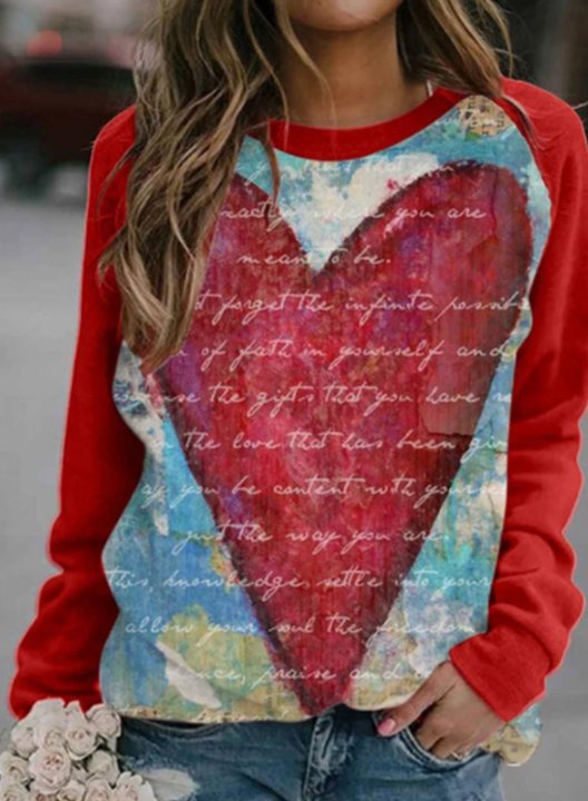 Women's Heart Sweatshirts Long Sleeve Round Neck Casual Sweatshirt