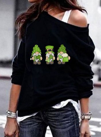 Women's Gnome St Patricks Day Sweatshirt Print Long Sleeve Cold Shoulder Pullover
