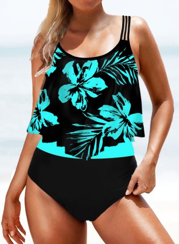 Women's Tankinis Mid Waist Floral Color Block Padded Spaghetti Beach Casual Tankinis