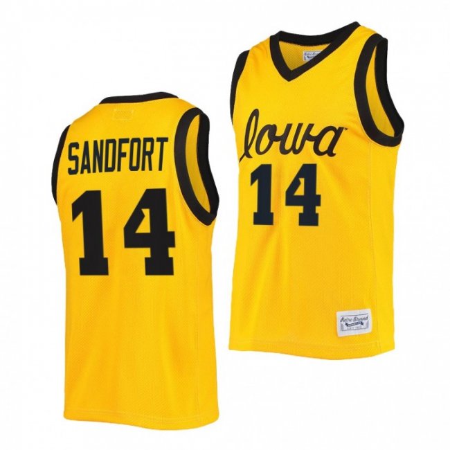 Pryce Sandfort Iowa Hawkeyes #14 Gold College Basketball Jersey 2023 4-Star