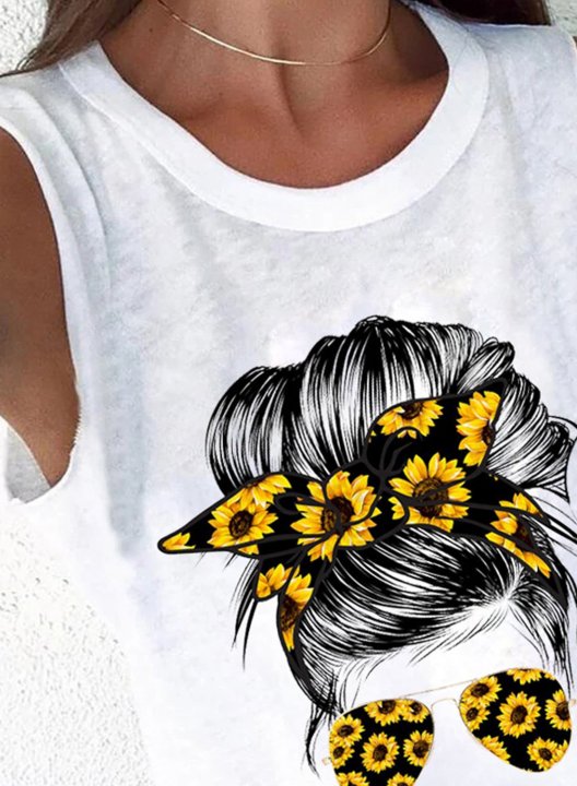 Women's Tank Tops Floral Portrait Sleeveless Round Neck Casual Daily Tank Tops