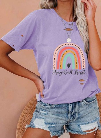 Women's T-shirts Letter Print Short Sleeve Round Neck Daily T-shirt