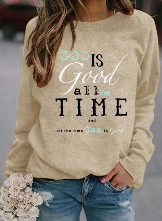 Women's God is Good All The Time Quotes Sweatshirt Solid Letter Long Sleeve Round Neck Daily Casual Sweatshirt