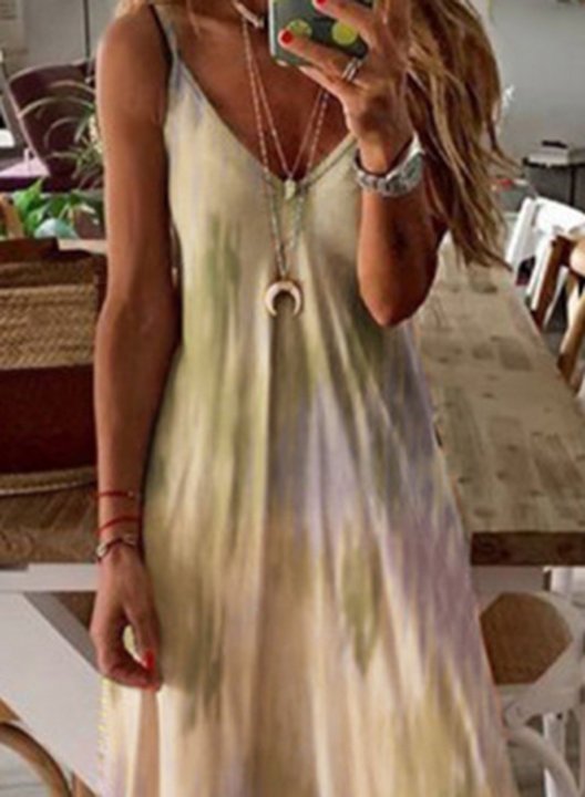 Women's Maxi Dresses Fashion Color Block Sleeveless Spaghetti Vacation Maxi Dress