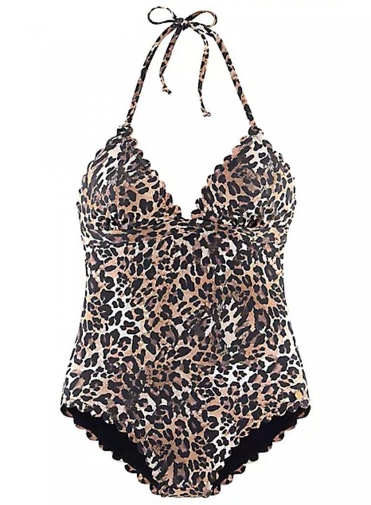 Women's One Piece Swimwear Leopard Spaghetti Halter Knot One-Piece Swimsuits One-Piece Bathing Suits