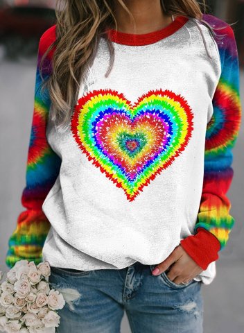 Women's Sweatshirts Heart-shaped Multicolor Tiedye Long Sleeve Round Neck Daily Casual Sweatshirt