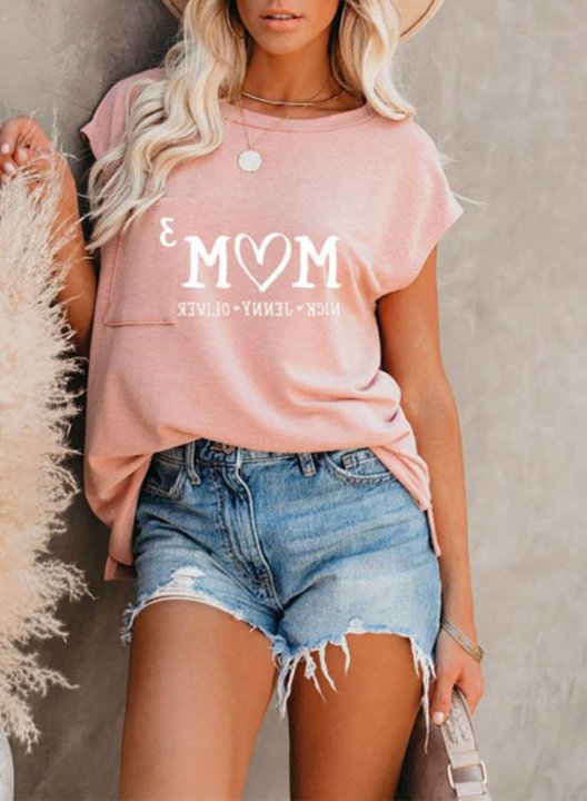 Women's T-shirts Solid Letter Round Neck Short Sleeve Pocket Casual Daily Summer T-shirts