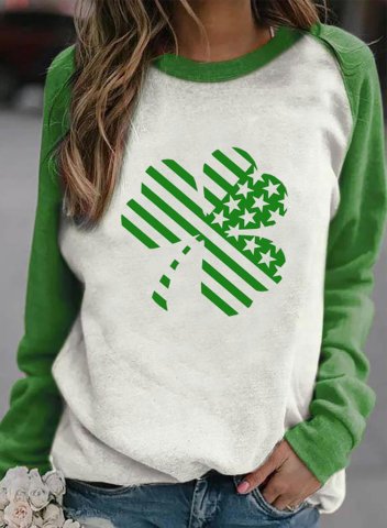 Women's Shamrock Sweatshirt Color Block Flag Round Neck Long Sleeve Casual Daily Pullovers