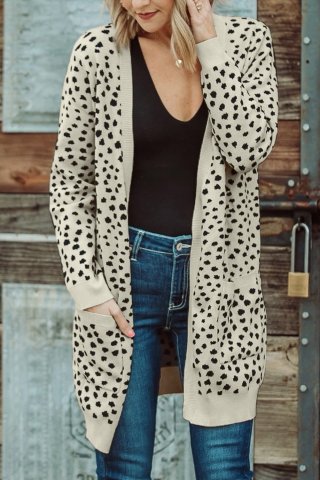 Women's Cardigans Open Front Dotted Print Knit Cardigan