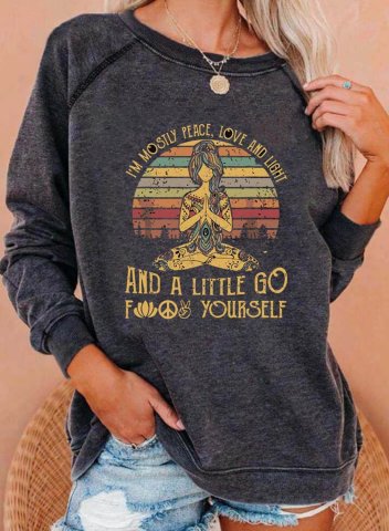 Women's I'm Mostly Peace Love and Light Yoga Lover Sweatshirts Solid Basic Yoga Sweatshirt