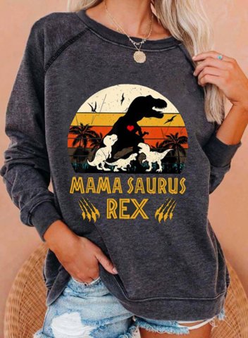 Women's Mamasaurus Sweatshirts Round Neck Long Sleeve Color Block Sweatshirts