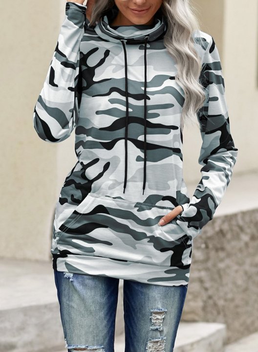 Camo Pocket Turtleneck Casual Sweatshirt